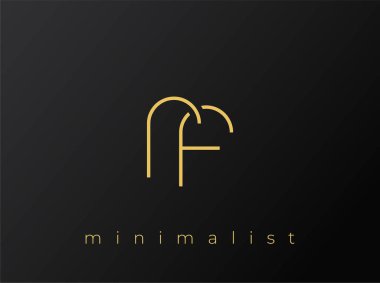 Katı Siyah Arkaplanda Birbirine kenetlenmiş Şekillere sahip RF Minimalist Logosu. Temiz ve modern bir minimalist logo tasarımı..