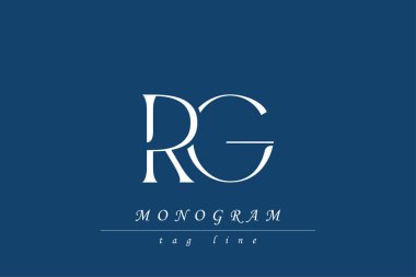 RG Baş harfleri Biçimlendirilmiş Monogram Tasarımı İç içe geçmiş. Monogram baş harflerinin sanatsal temsili yaratıcı bir şekilde düzenlenmiş ve gösterilmiş.
