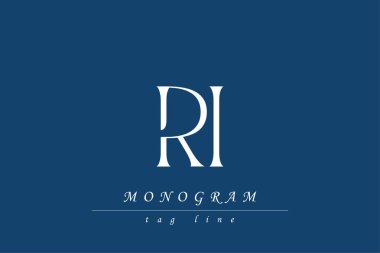 RI Baş harfleri Biçimlendirilmiş Monogram Tasarımı İç içe geçmiş. Monogram baş harflerinin sanatsal temsili yaratıcı bir şekilde düzenlenmiş ve gösterilmiş.