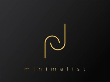 Katı Siyah Arkaplanda Birbirine Bağlı Şekillere sahip RJ Minimalist Logosu. Temiz ve modern bir minimalist logo tasarımı..
