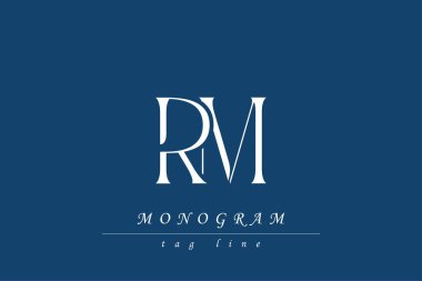 RM Baş harfleri Biçimlendirilmiş Monogram Tasarımı İç içe geçmiş. Monogram baş harflerinin sanatsal temsili yaratıcı bir şekilde düzenlenmiş ve gösterilmiş.