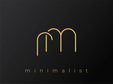 Katı Siyah Arkaplanda Birbirine Bağlı Şekillere sahip RM Minimalist Logosu. Temiz ve modern bir minimalist logo tasarımı..