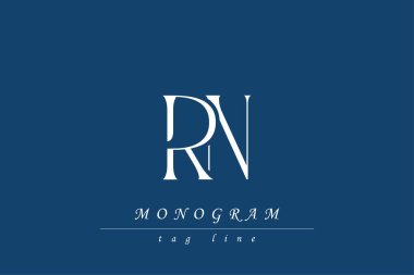 RN Baş harfleri Biçimlendirilmiş Monogram Tasarımı İç içe geçmiş. Monogram baş harflerinin sanatsal temsili yaratıcı bir şekilde düzenlenmiş ve gösterilmiş.