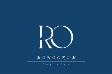 RO Baş harfleri Biçimlendirilmiş Monogram Tasarımı İç içe geçmiş. Monogram baş harflerinin sanatsal temsili yaratıcı bir şekilde düzenlenmiş ve gösterilmiş.