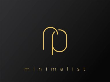 Katı Siyah Arkaplanda Birbirine Bağlı Şekillere sahip RP Minimalist Logosu. Temiz ve modern bir minimalist logo tasarımı..