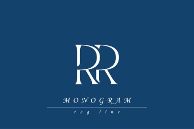 RR Baş harfleri Biçimlendirilmiş Monogram Tasarımı İç içe geçmiş. Monogram baş harflerinin sanatsal temsili yaratıcı bir şekilde düzenlenmiş ve gösterilmiş.