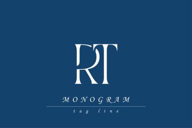 RT Baş harfleri Biçimlendirilmiş Monogram Tasarımı İç içe geçmiş. Monogram baş harflerinin sanatsal temsili yaratıcı bir şekilde düzenlenmiş ve gösterilmiş.