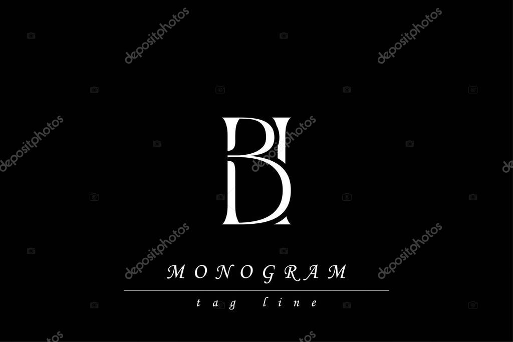 BI Initials Stylized Monogram Design Featuring Intertwined. Artistic representation of monogram initials creatively arranged and displayed.