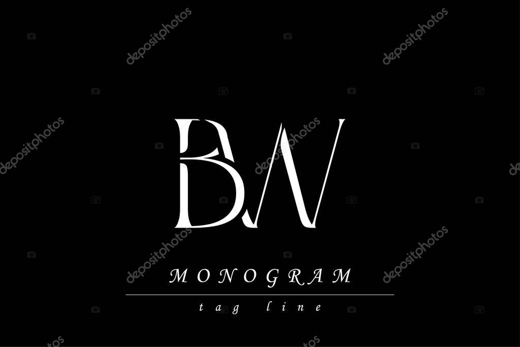 BW Initials Stylized Monogram Design Featuring Intertwined. Artistic representation of monogram initials creatively arranged and displayed.