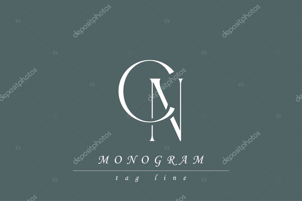 CN Initials Stylized Monogram Design Featuring Intertwined. Artistic representation of monogram initials creatively arranged and displayed.