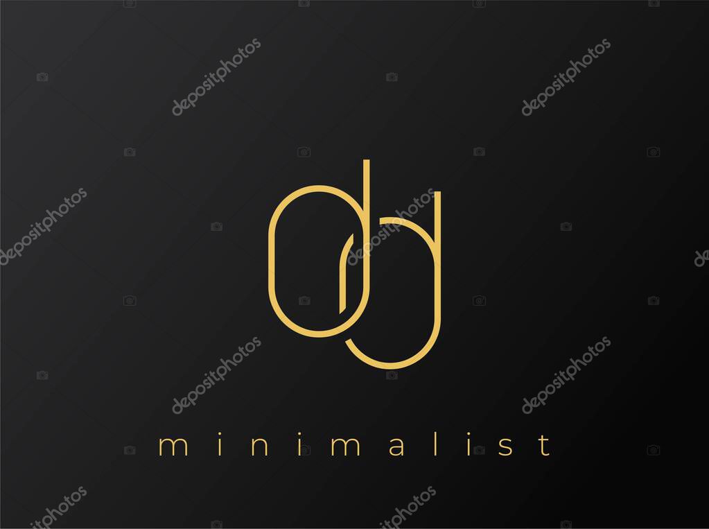 DD Minimalist Logo with Interlocking Shapes on Solid Black Background. A clean and modern minimalist logo design.