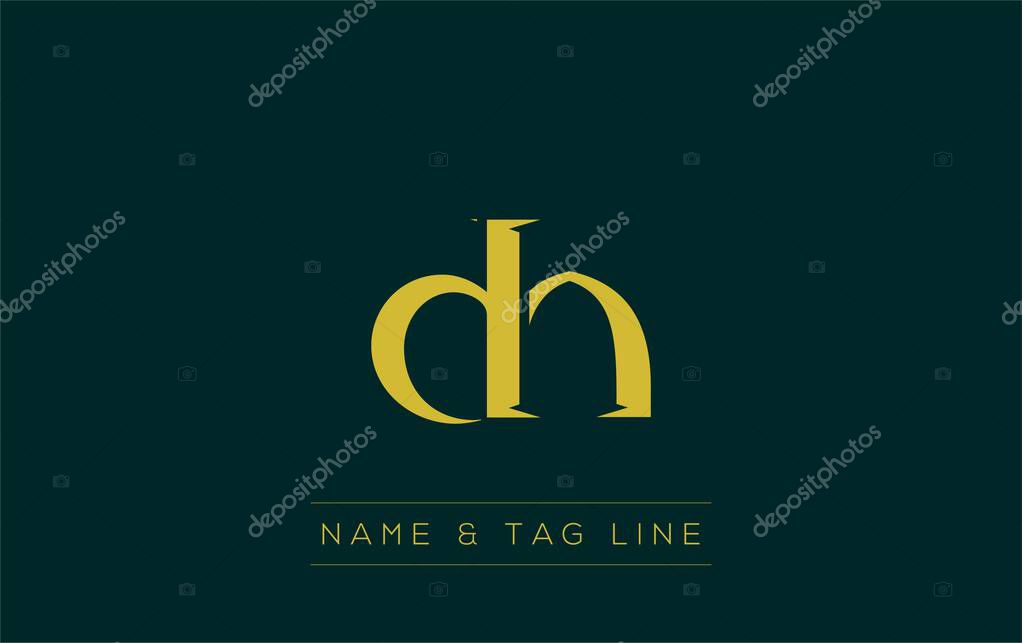 DH logo design. A sophisticated, minimalistic logo design featuring golden stylized typography, perfect for branding concepts emphasizing luxury, professionalism, and contemporary aesthetics.