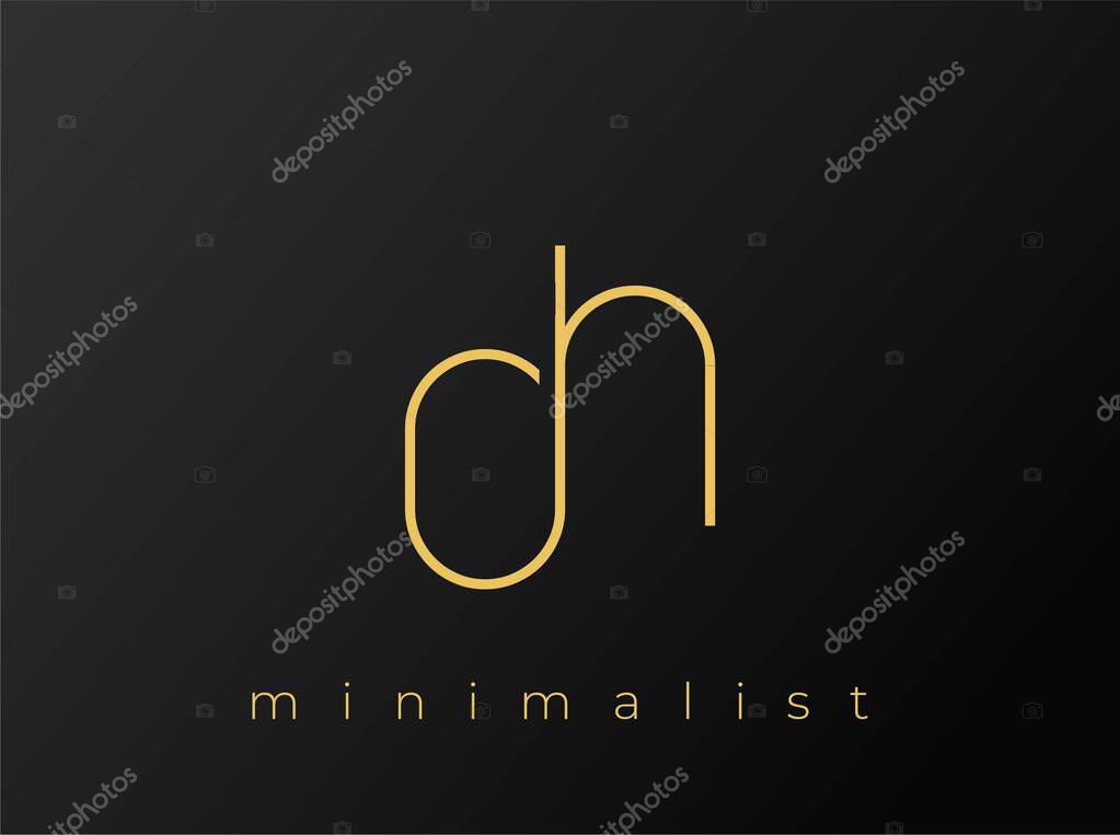 DH Minimalist Logo with Interlocking Shapes on Solid Black Background. A clean and modern minimalist logo design.