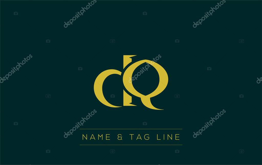 DQ logo design. A sophisticated, minimalistic logo design featuring golden stylized typography, perfect for branding concepts emphasizing luxury, professionalism, and contemporary aesthetics.