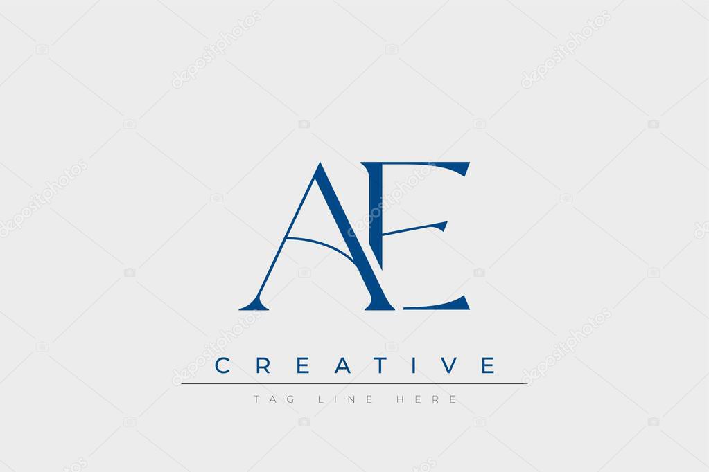 Blue stylized letters AE combined in a modern design on a clean white background, evoking professionalism and creativity. Ideal for branding, business identity, and corporate representation concepts.