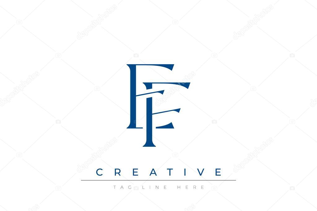 Blue stylized letters EF combined in a modern design on a clean white background, evoking professionalism and creativity. Ideal for branding, business identity, and corporate representation concepts.