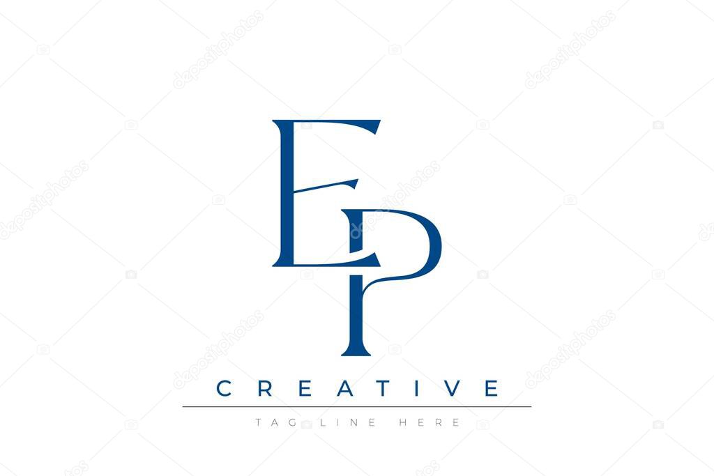 Blue stylized letters EP combined in a modern design on a clean white background, evoking professionalism and creativity. Ideal for branding, business identity, and corporate representation concepts.