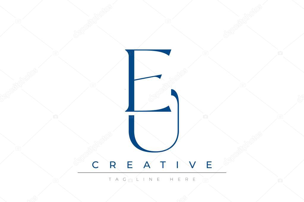 Blue stylized letters EU combined in a modern design on a clean white background, evoking professionalism and creativity. Ideal for branding, business identity, and corporate representation concepts.