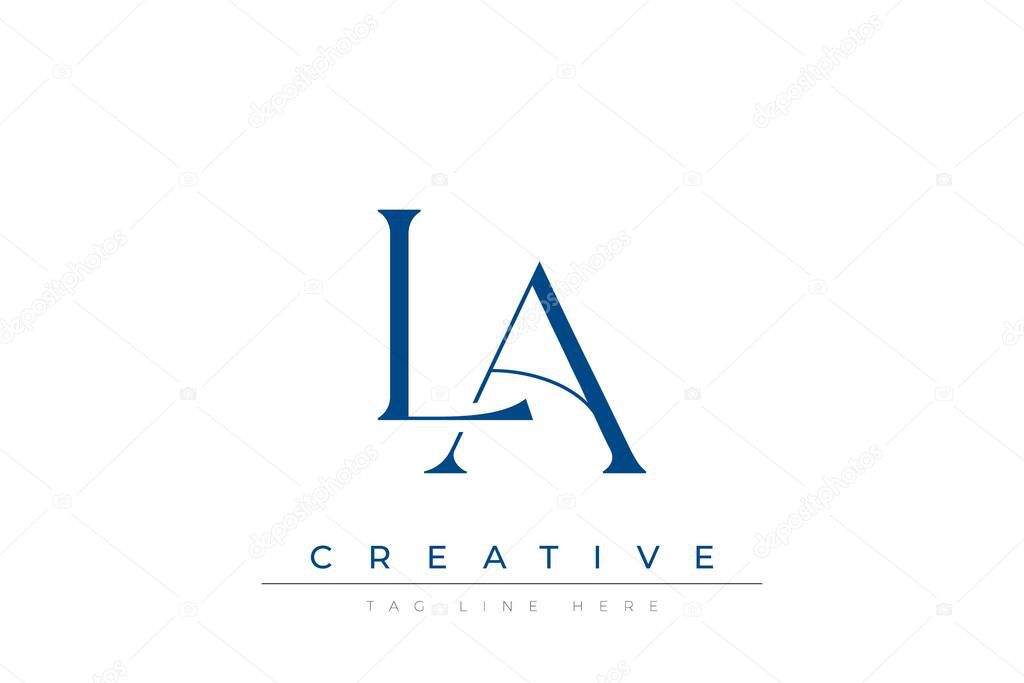 Blue stylized letters LA combined in a modern design on a clean white background, evoking professionalism and creativity. Ideal for branding, business identity, and corporate representation concepts.