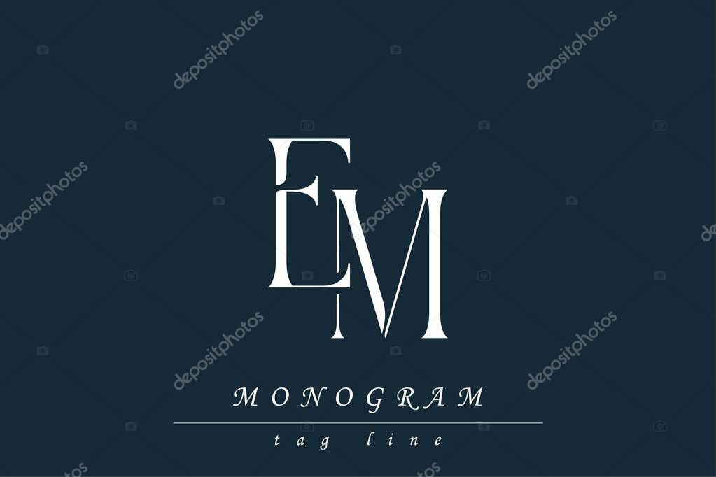 EM Initials Stylized Monogram Design Featuring Intertwined. Artistic representation of monogram initials creatively arranged and displayed.