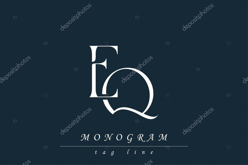EQ Initials Stylized Monogram Design Featuring Intertwined. Artistic representation of monogram initials creatively arranged and displayed.