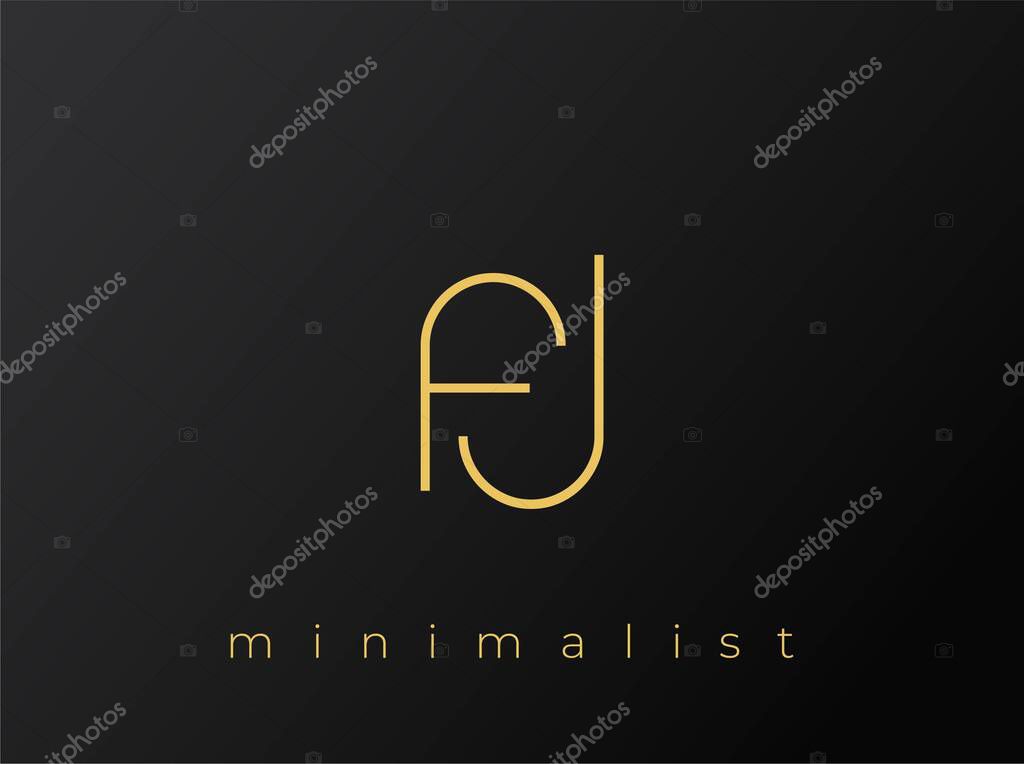 FJ Minimalist Logo with Interlocking Shapes on Solid Black Background. A clean and modern minimalist logo design.