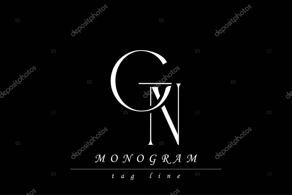 GN Initials Stylized Monogram Design Featuring Intertwined. Artistic representation of monogram initials creatively arranged and displayed.