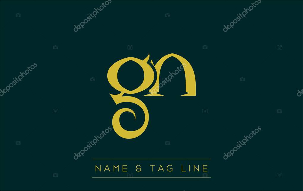 GN logo design. A sophisticated, minimalistic logo design featuring golden stylized typography, perfect for branding concepts emphasizing luxury, professionalism, and contemporary aesthetics.