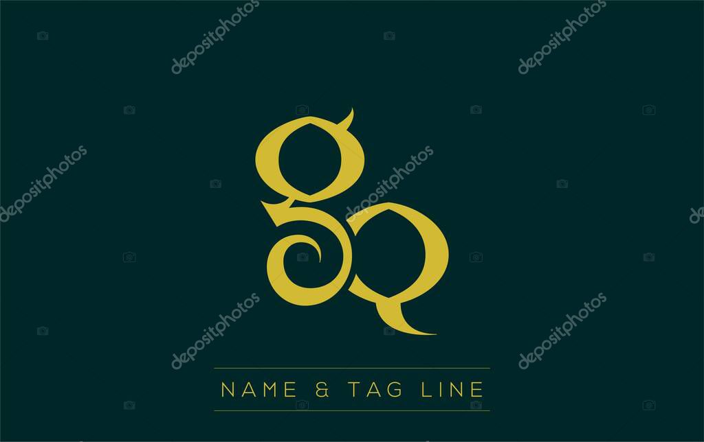 GQ logo design. A sophisticated, minimalistic logo design featuring golden stylized typography, perfect for branding concepts emphasizing luxury, professionalism, and contemporary aesthetics.