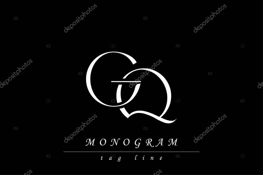 GQ Initials Stylized Monogram Design Featuring Intertwined. Artistic representation of monogram initials creatively arranged and displayed.