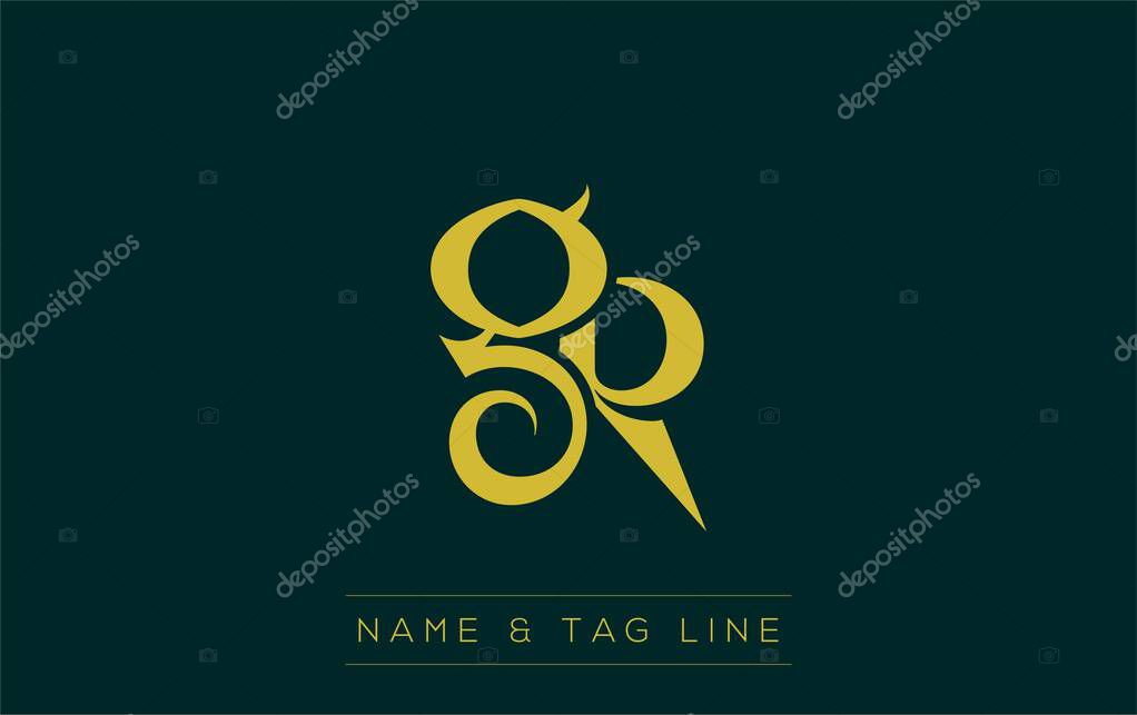GR logo design. A sophisticated, minimalistic logo design featuring golden stylized typography, perfect for branding concepts emphasizing luxury, professionalism, and contemporary aesthetics.