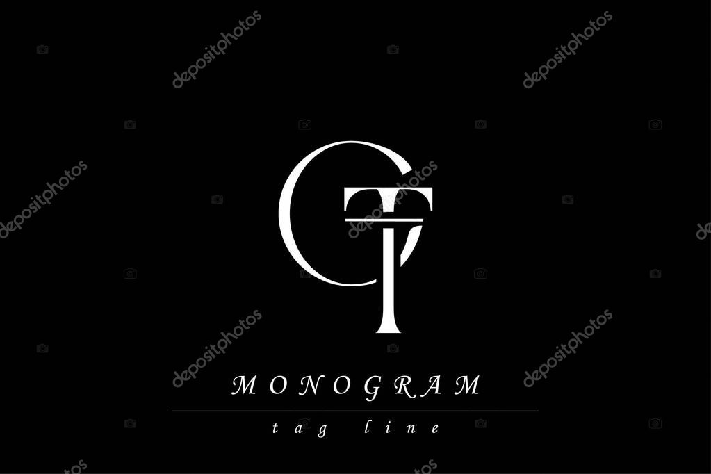 GT Initials Stylized Monogram Design Featuring Intertwined. Artistic representation of monogram initials creatively arranged and displayed.