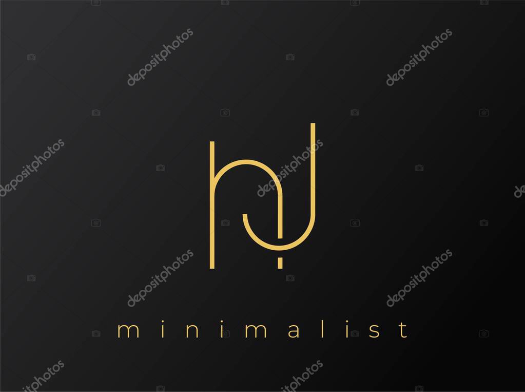 HJ Minimalist Logo with Interlocking Shapes on Solid Black Background. A clean and modern minimalist logo design.