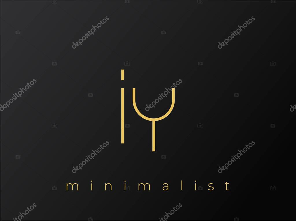 IY Minimalist Logo with Interlocking Shapes on Solid Black Background. A clean and modern minimalist logo design.