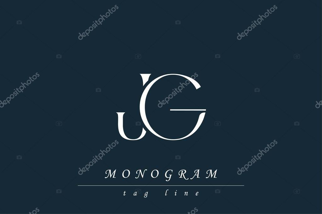 JG Initials Stylized Monogram Design Featuring Intertwined. Artistic representation of monogram initials creatively arranged and displayed.
