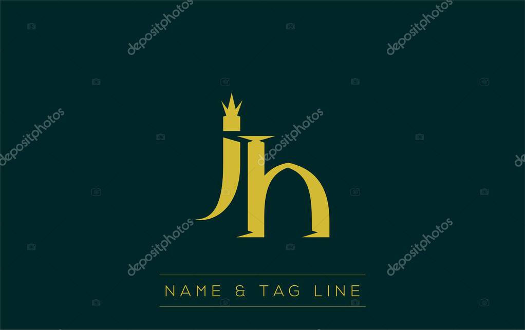 JH logo design. A sophisticated, minimalistic logo design featuring golden stylized typography, perfect for branding concepts emphasizing luxury, professionalism, and contemporary aesthetics.