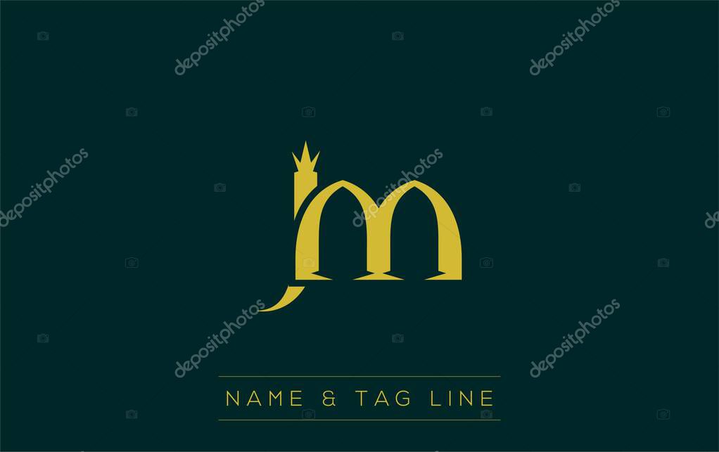 JM logo design. A sophisticated, minimalistic logo design featuring golden stylized typography, perfect for branding concepts emphasizing luxury, professionalism, and contemporary aesthetics.