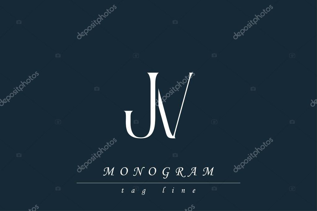 JV Initials Stylized Monogram Design Featuring Intertwined. Artistic representation of monogram initials creatively arranged and displayed.