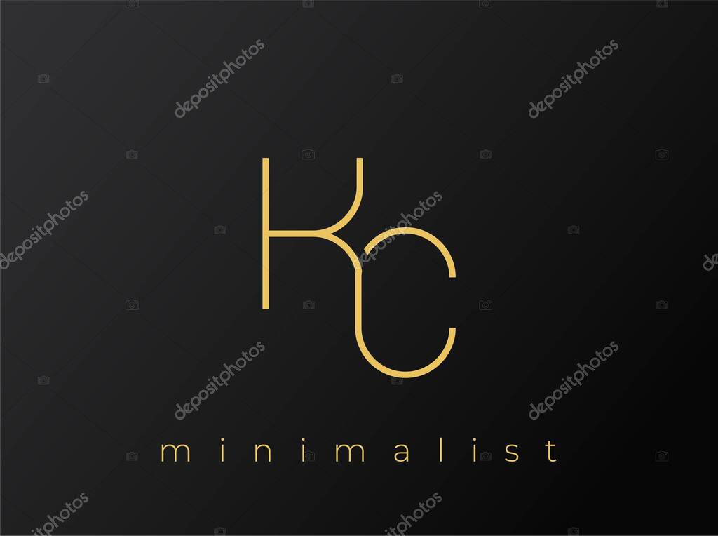KC Minimalist Logo with Interlocking Shapes on Solid Black Background. A clean and modern minimalist logo design.