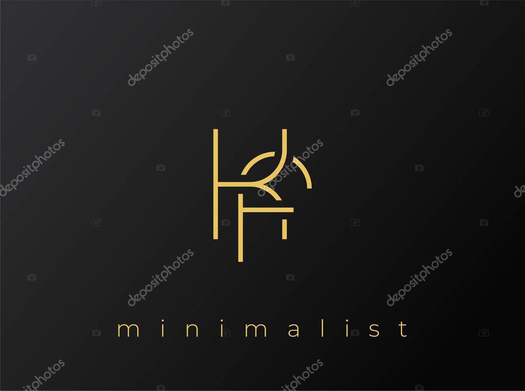 KF Minimalist Logo with Interlocking Shapes on Solid Black Background. A clean and modern minimalist logo design.
