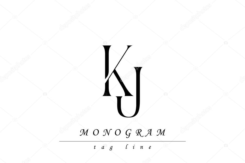 KJ Initials Stylized Monogram Design Featuring Intertwined. Artistic representation of monogram initials creatively arranged and displayed.