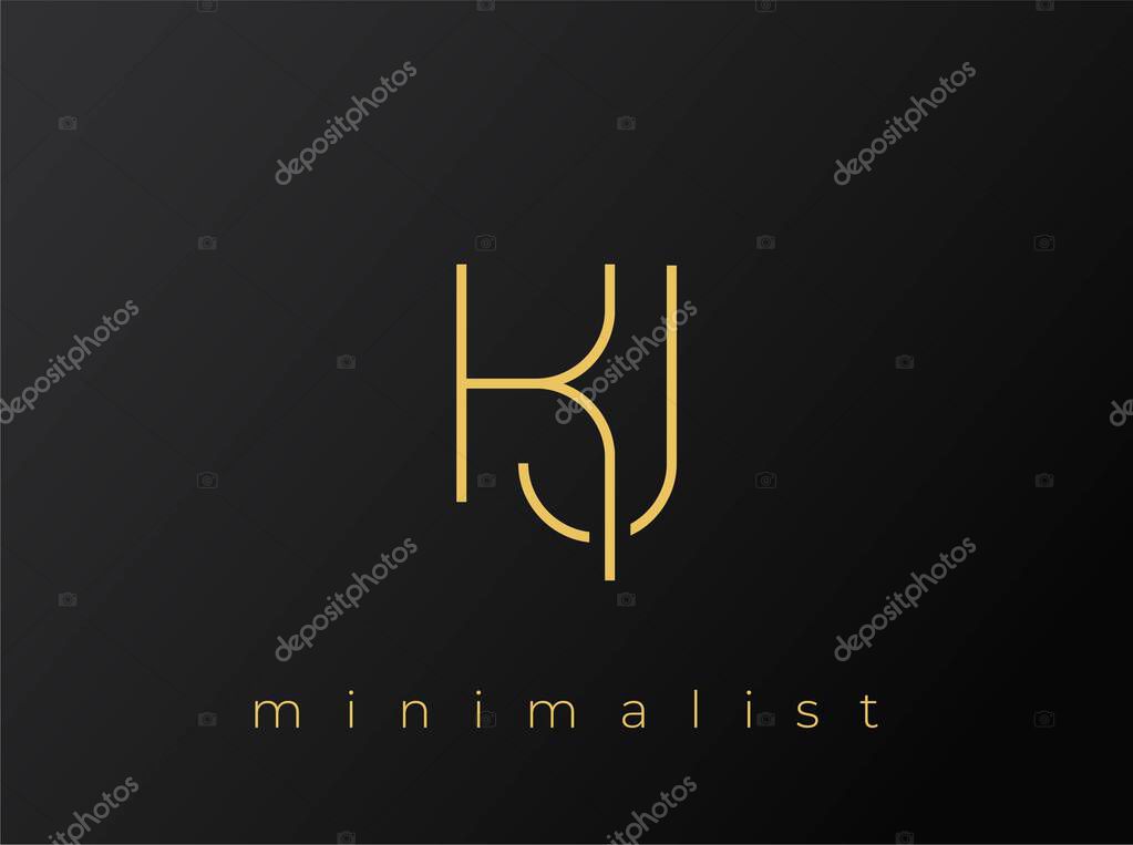 KJ Minimalist Logo with Interlocking Shapes on Solid Black Background. A clean and modern minimalist logo design.