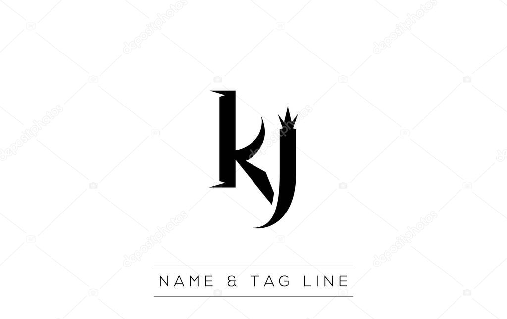 KJ logo design. A sophisticated, minimalistic logo design featuring golden stylized typography, perfect for branding concepts emphasizing luxury, professionalism, and contemporary aesthetics.