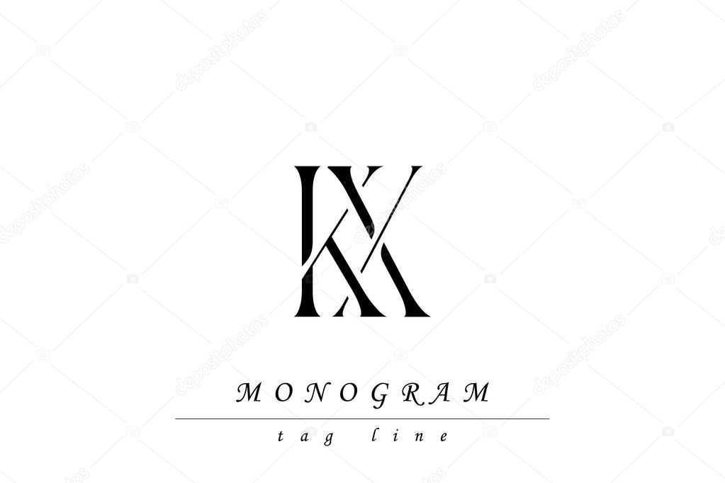 KX Initials Stylized Monogram Design Featuring Intertwined. Artistic representation of monogram initials creatively arranged and displayed.