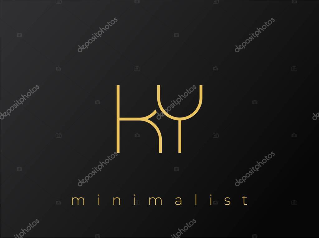 KY Minimalist Logo with Interlocking Shapes on Solid Black Background. A clean and modern minimalist logo design.