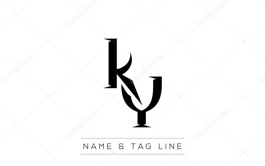 KY logo design. A sophisticated, minimalistic logo design featuring golden stylized typography, perfect for branding concepts emphasizing luxury, professionalism, and contemporary aesthetics.