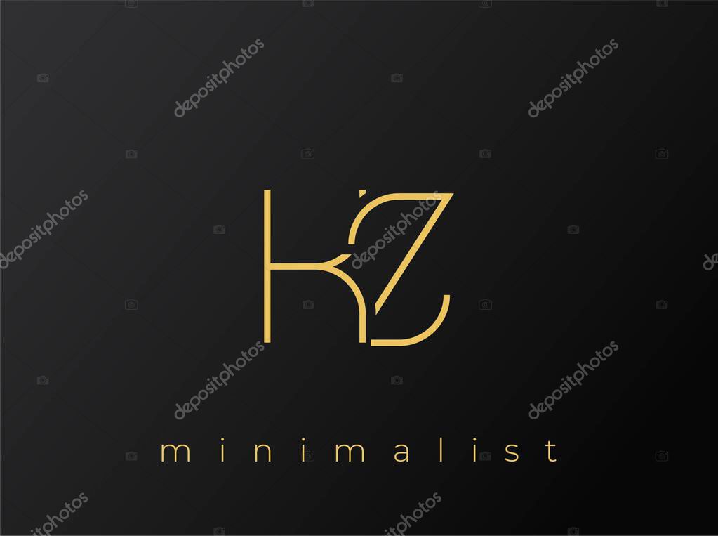KZ Minimalist Logo with Interlocking Shapes on Solid Black Background. A clean and modern minimalist logo design.