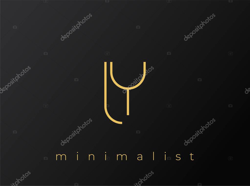 LY Minimalist Logo with Interlocking Shapes on Solid Black Background. A clean and modern minimalist logo design.