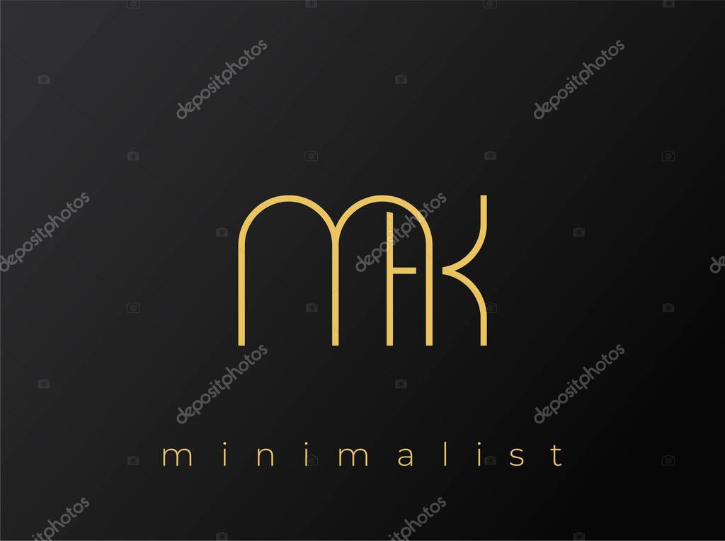 MK Minimalist Logo with Interlocking Shapes on Solid Black Background. A clean and modern minimalist logo design.