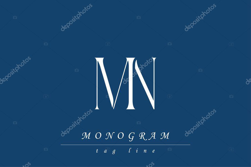 MN Initials Stylized Monogram Design Featuring Intertwined. Artistic representation of monogram initials creatively arranged and displayed.